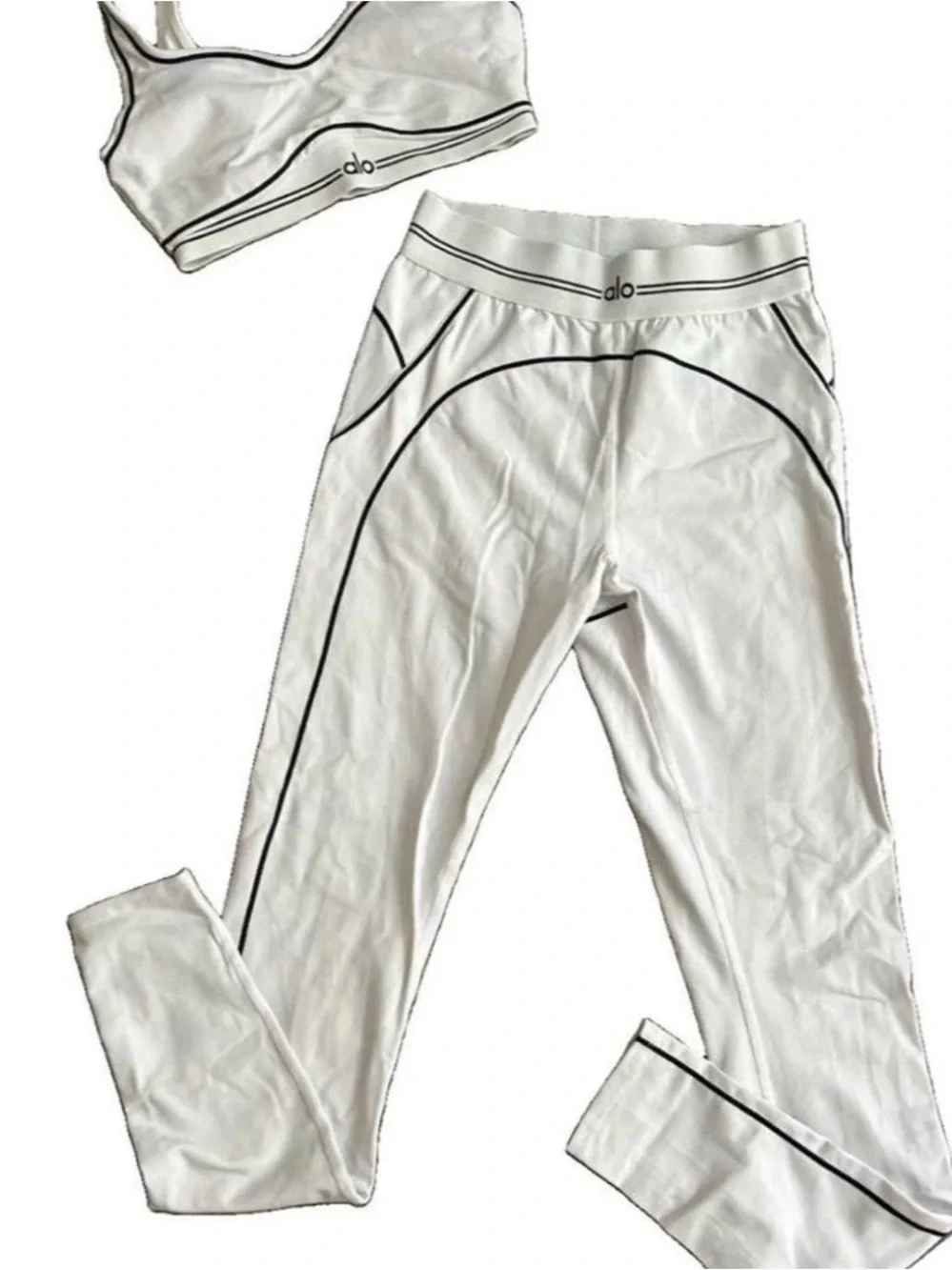 ALO Yoga White Leggings with Black Piping
